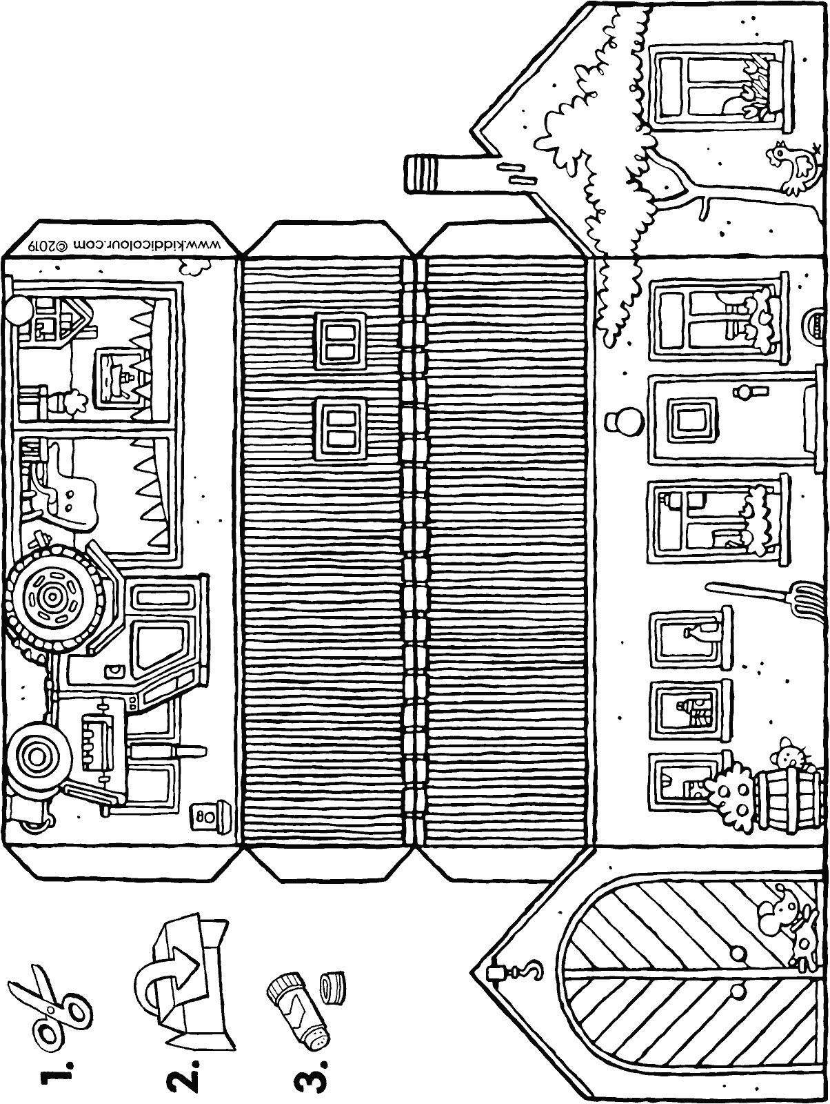 Een Kleine Boerderij Knutselen Kleurplaat Kleurprent Tekening 01h Boerderij Thema Knu