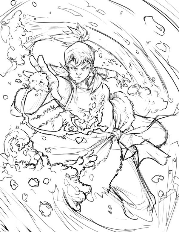 Sketch Of Avatar Korra Doing Water Bending Coloring Page Color Luna Water Bending Col