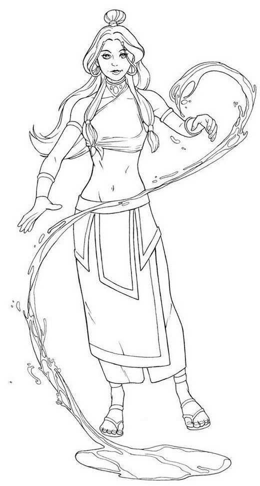 Katara Changing Water Into Ice Line Art Coloring Sheet Avatar The Last Airbender The
