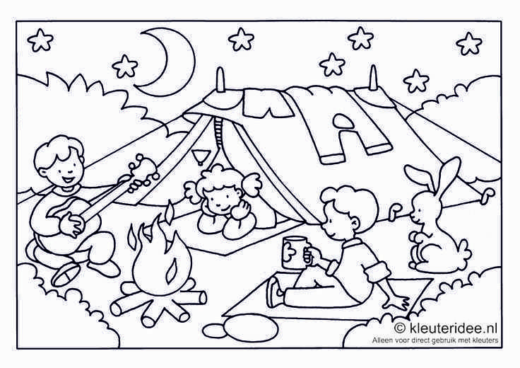 Kleurplaat Camping Voor Kleuters Thema Kamperen Kleuteridee Preschool Camping Colorin