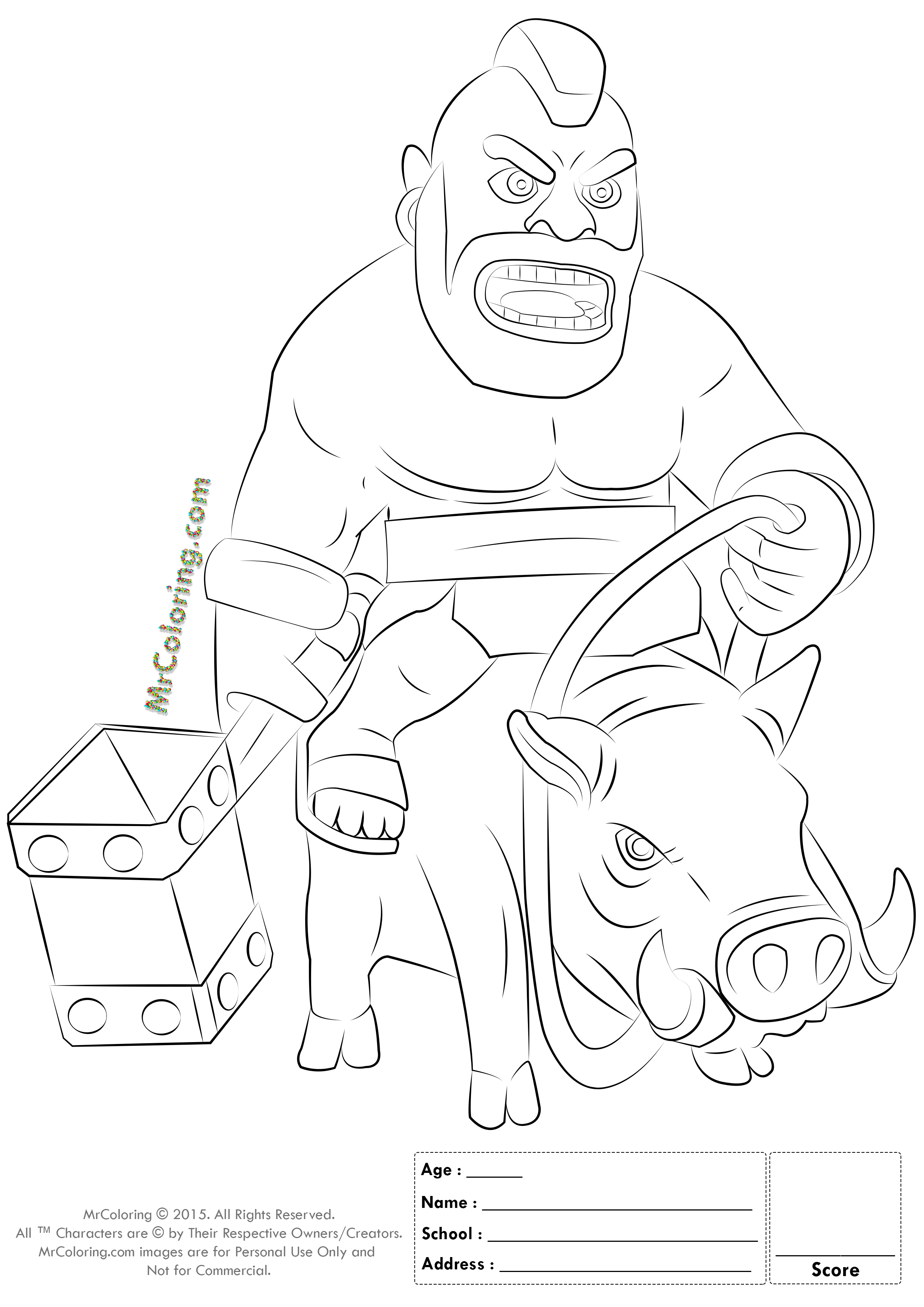 Clash Of Clans Hog Rider Coloring Sketch Coloring Page Coloring Pages Clash Royale Clash Royale Drawings