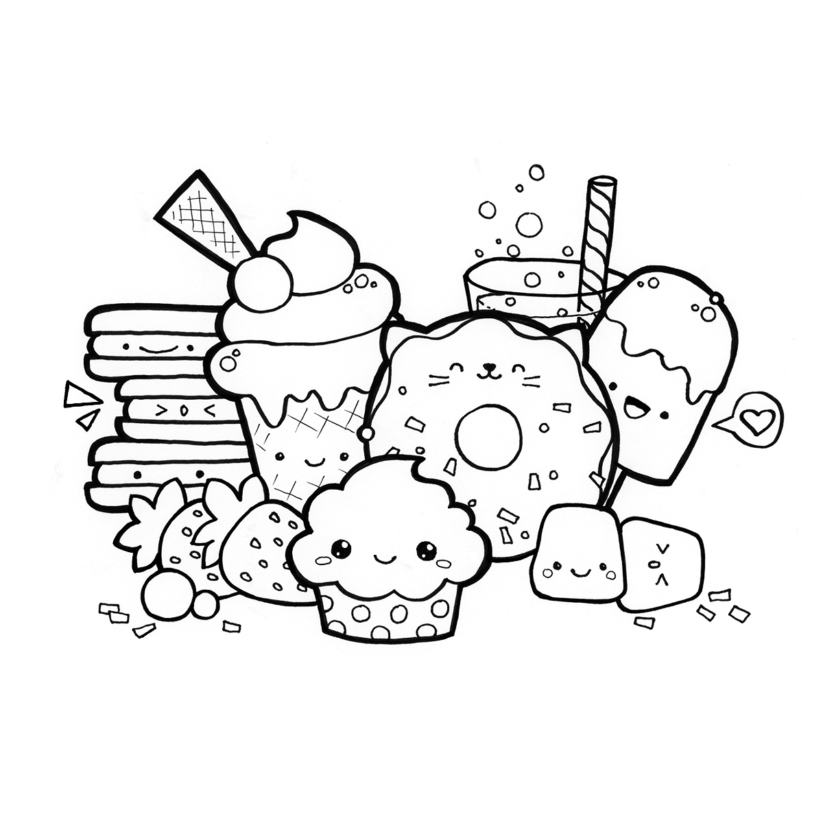 Kawaii Doodle Food Coloring Page Download Pdf At Https Kawaiidrawings Com Kawaii Food