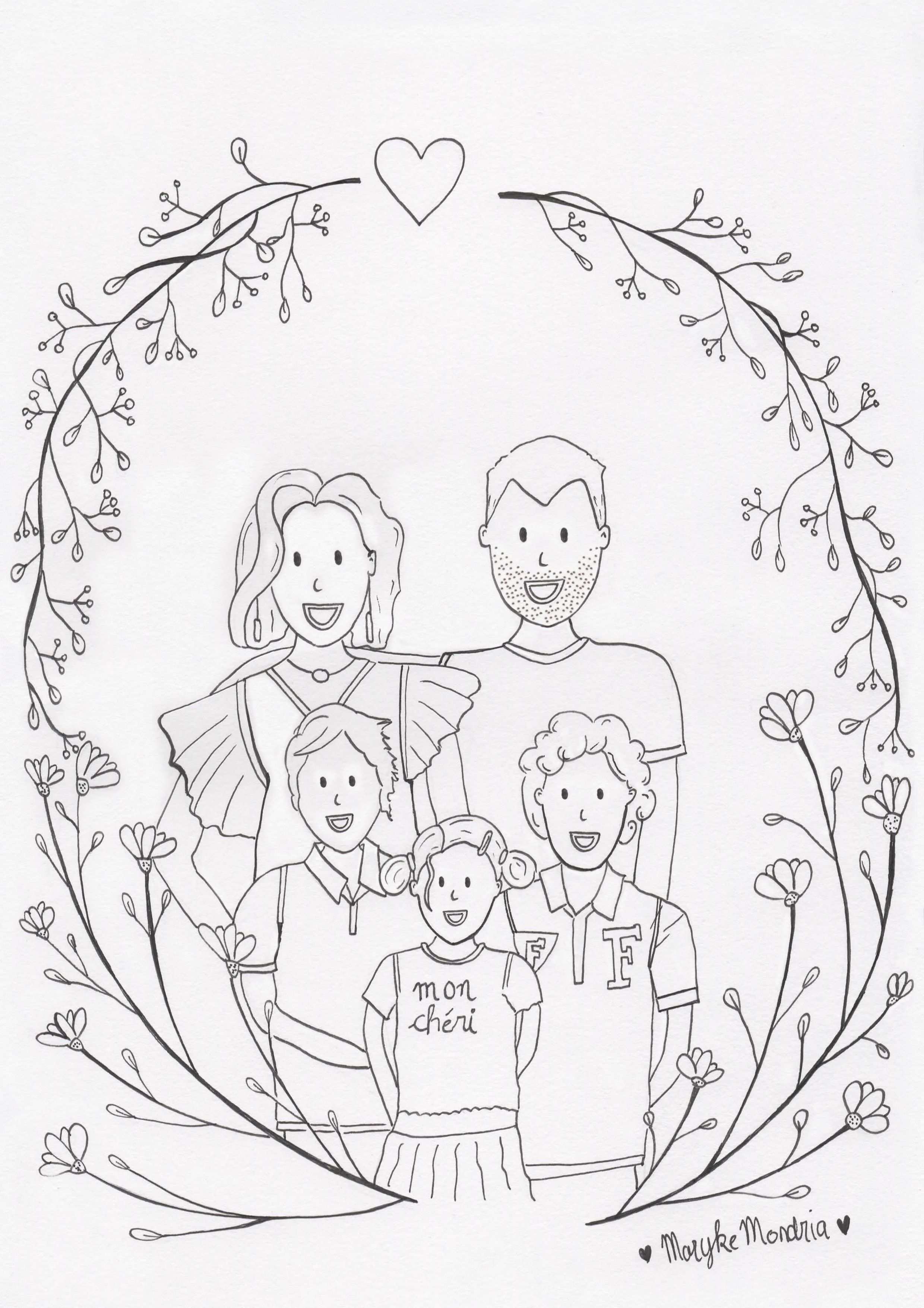 Kleurplaat Familieportret Familieportret Digitale Illustraties Kleurplaten