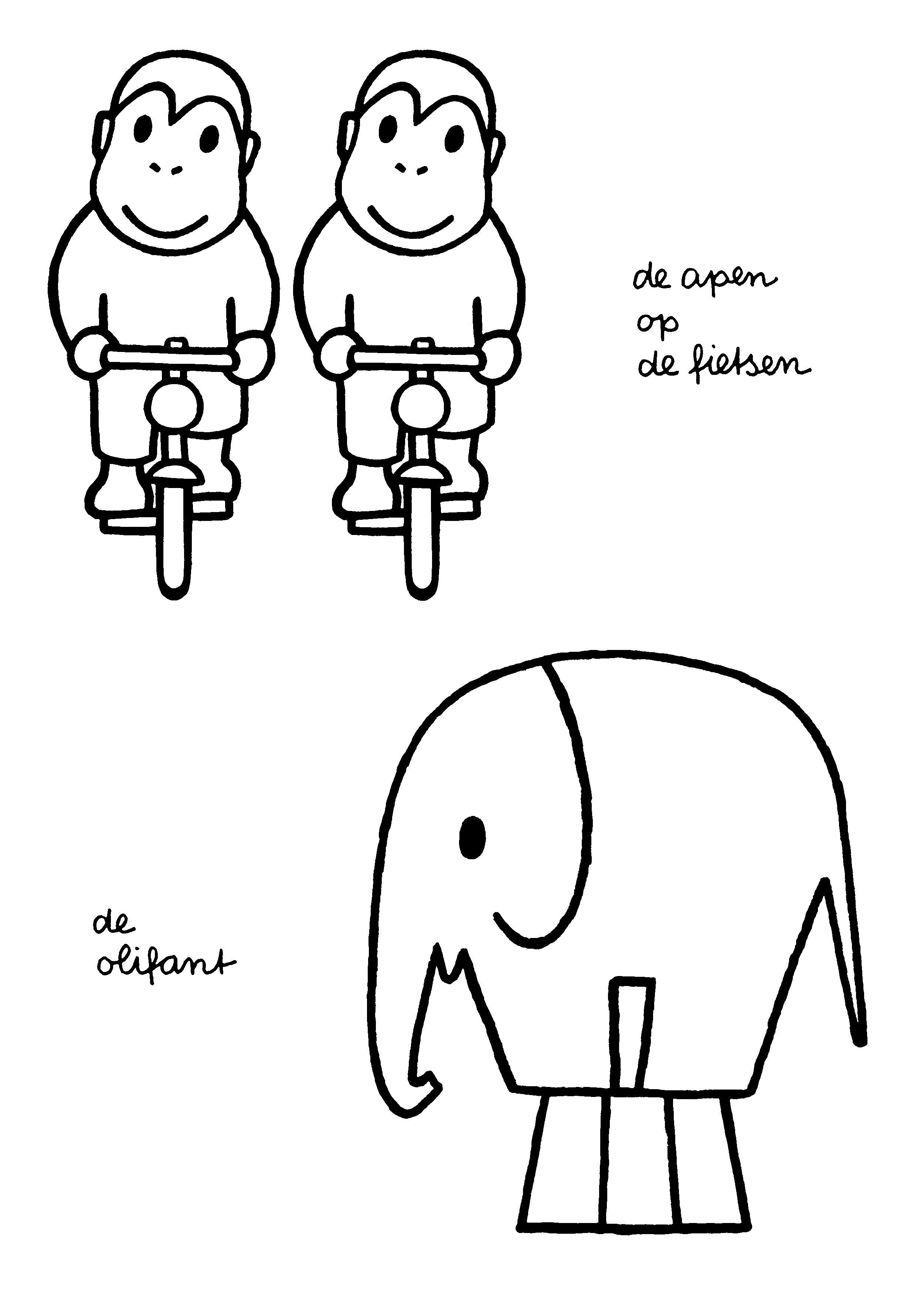 Kleurplaten Paradijs Kleurplaat De Apen Op Fietsen De Olifant Á?わいいステッカー Ȋ?の