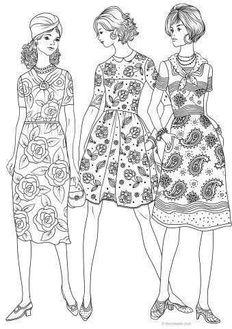 Pin Van Pat Lafon Op Coloring Clothes Fashion Kleurboek Vintage Meisjes Kleurplaten