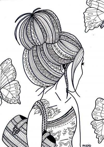 Free Coloring Page For Adults Girl With Tattoo Gratis Kleurplaat Voor Volwassenen M D