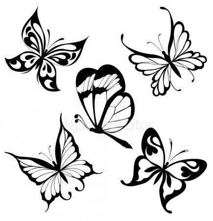 Zwart Witte Vlinders Van Een Tattoo Instellen Vlinder Tekening Mandala Kleurplaten Vl