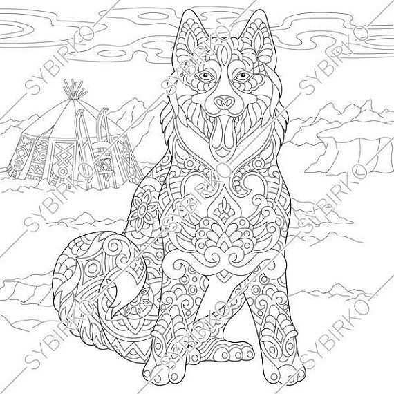Coloring Page For Adults Digital Coloring Page Siberian Etsy Dog Coloring Book Horse