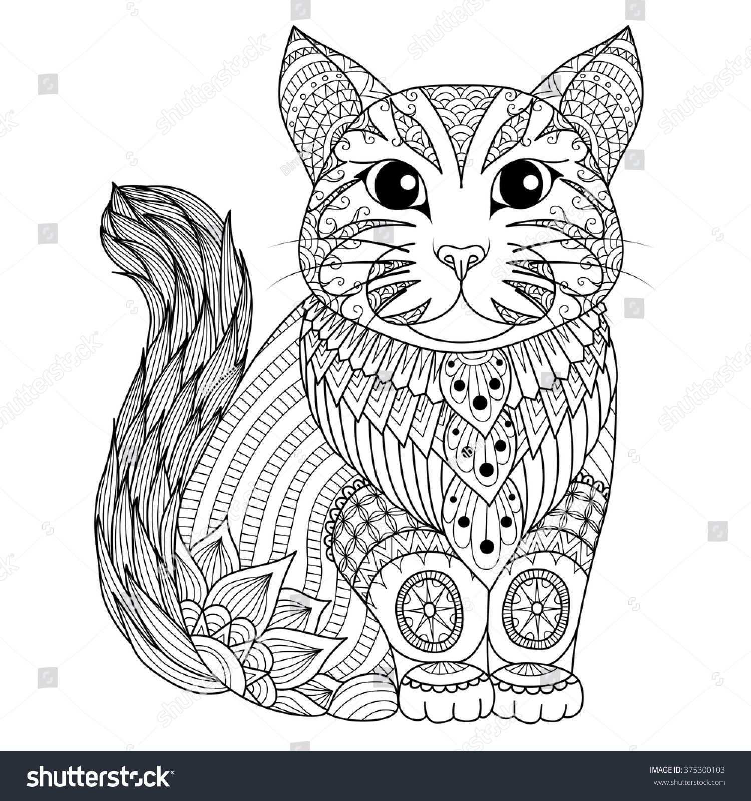 Drawing Zentangle Cat For Coloring Page Shirt Design Effect Logo Tattoo And Decoratio