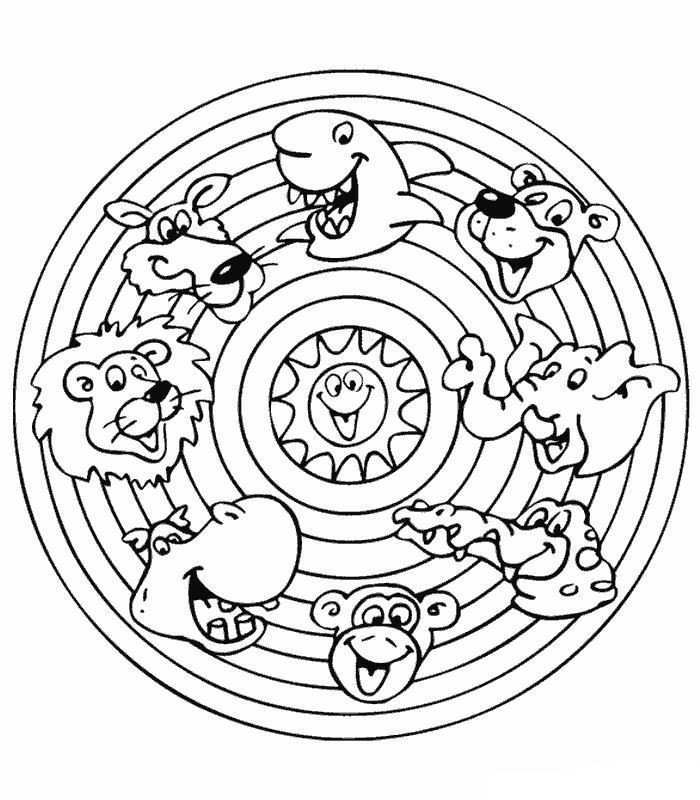 Cartoon Animal Mandala For Kids Mandala Coloring Mandala Coloring Pages Mandalas For