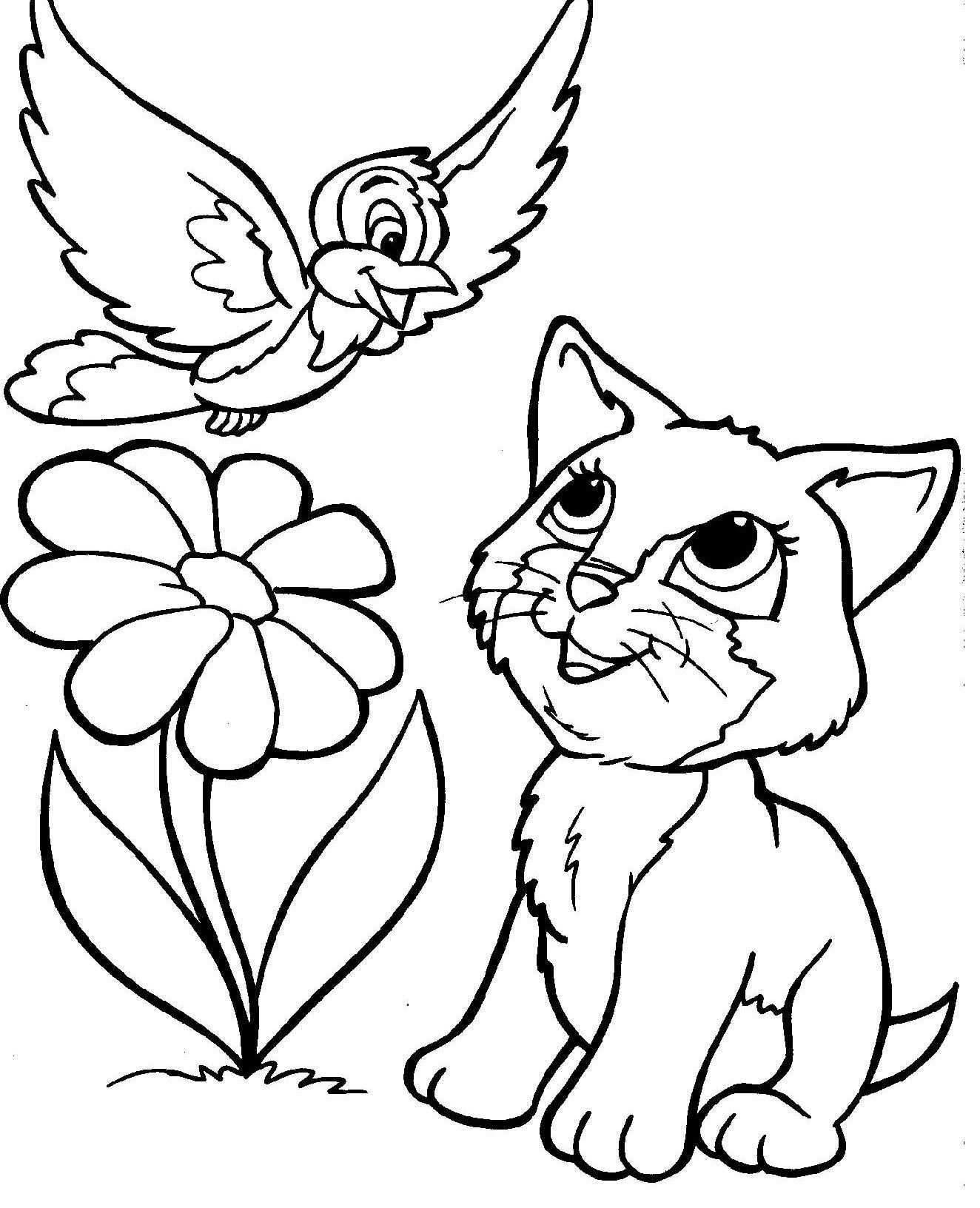 Vogel En Kat Kittens Coloring Kitten Coloring Book Puppy Coloring Pages