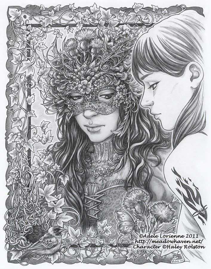 Mascarada Art Fairytale Art Grayscale Coloring