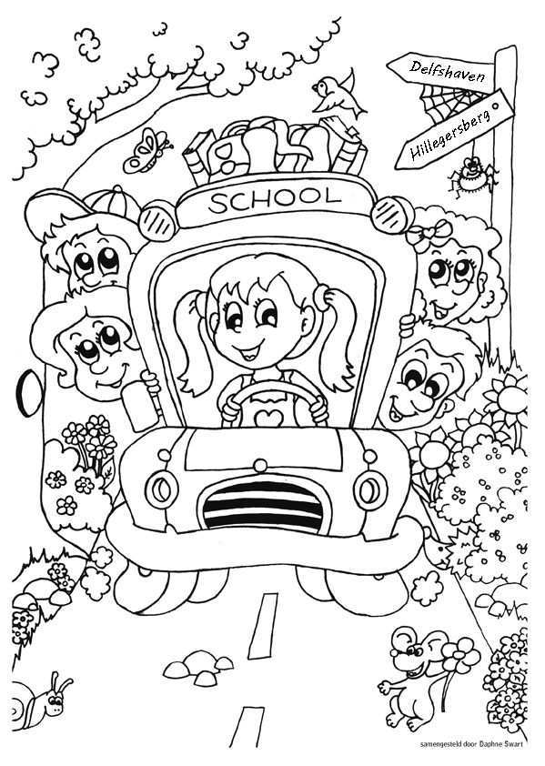 Eigen Kleurplaat Voor Het Afscheid Van Het Kinderdagverblijf Basis Met Bus En Kids Va