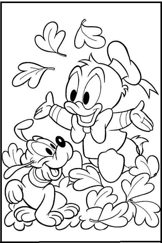 Pluto And Donald Duck Happy Autumn Coloring Pages For Kids Buw Printable Autumn And F