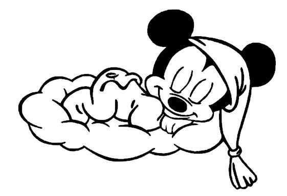 Baby Mickey Op Wolk Cartoon Silhouette Baby Disney Characters Disney Coloring Pages