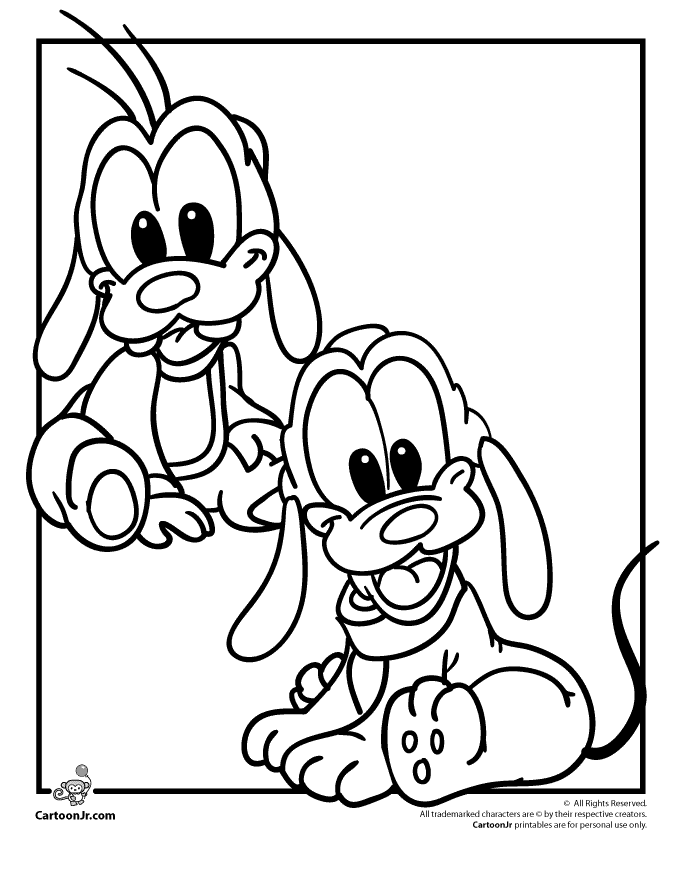 Goofy And Pluto Disney Babies Coloring Page Baby Disney Characters Cute Coloring Page