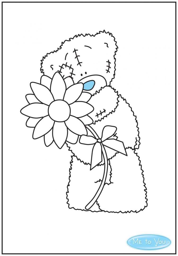Colour In Tatty Teddy Holding A Flower Bear Coloring Pages Tatty Teddy Teddy Bear Col