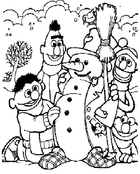 Kleurplaat Winter Bert En Ernie Maken Sneeuwpop Sesame Street Coloring Pages Sesame S