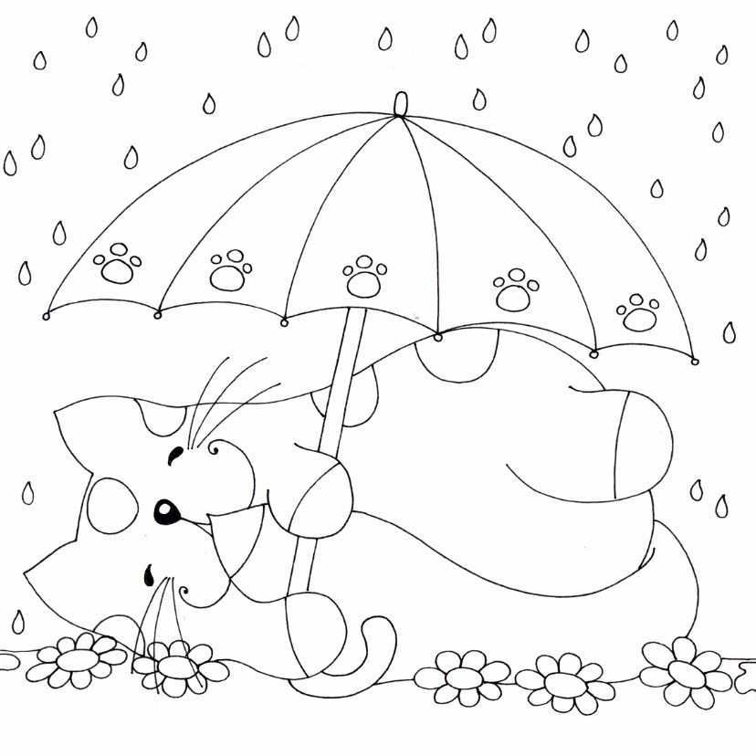 Kleurplaatkaart Kat Onder Paraplu Sk Verkrijgbaar Bij Kaartje2go Voor 2 19 Katten Par