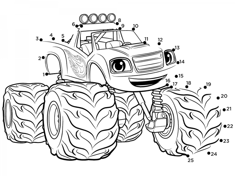 Blaze And The Monster Machines Connect The Dots Coloring Page Monster Truck Coloring