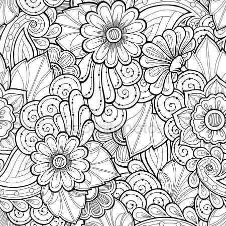 Downloaden Doodle Naadloze Achtergrond In Vector Met Doodles Bloemen En Paisley Vecto