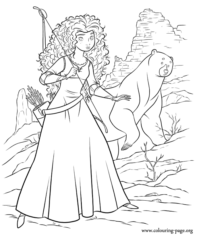 Merida And Bear Near The Ruins Of An Ancient Castle Coloring Picture Disney Kleurplat