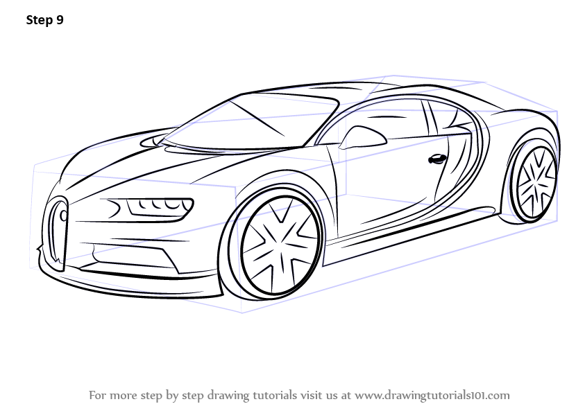 Learn How To Draw Bugatti Chiron Sports Cars Step By Step Drawing Tutorials Bugatti C