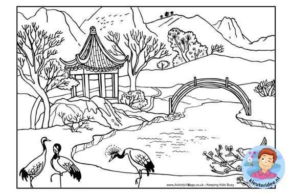 Kleurplaat Chinees Landschap Colorpage Chinese Landscape Kleuteridee Nl Kleurplaten V