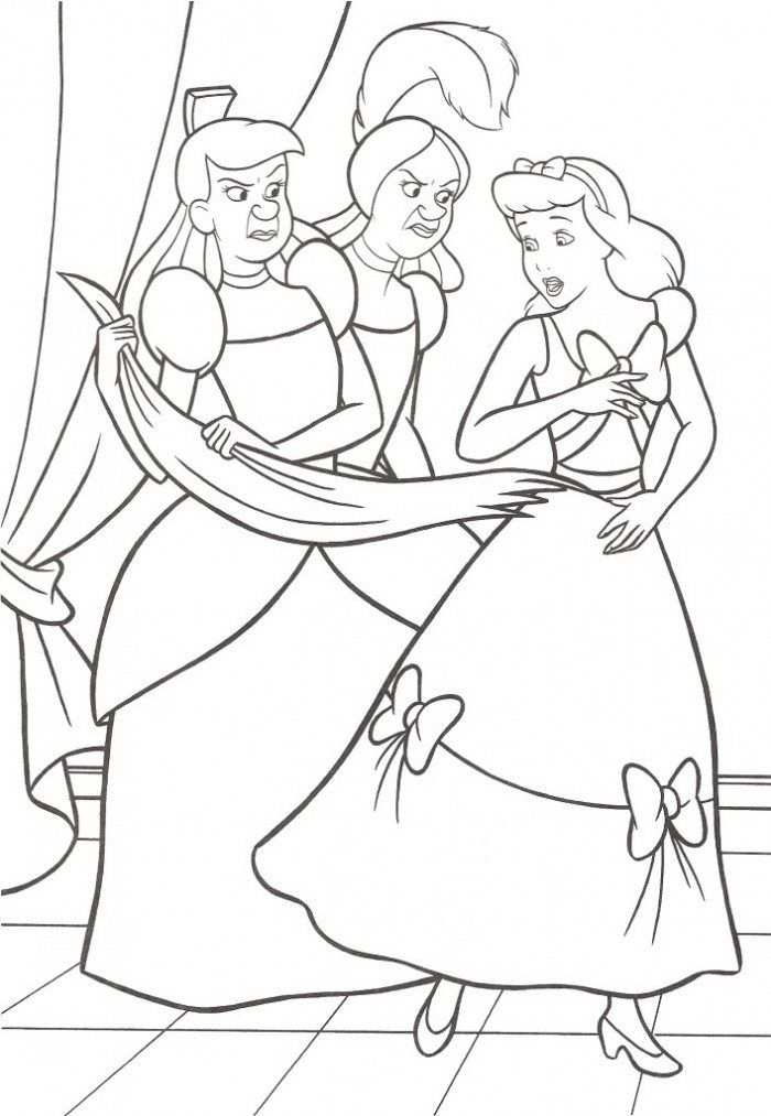 Step Sisters Mean To Cinderella Coloring Page Sprookjes Assepoester Kleurplaten