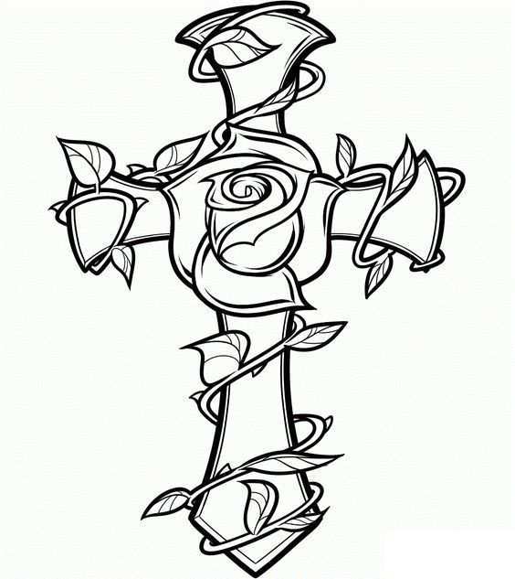 Cross Rose Coloringpages Adultcoloringpages Boek Bladzijden Kleuren Gratis Kleurplate