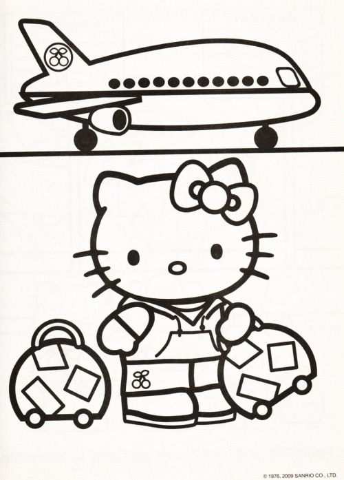 Kleurplaat Hello Kitty Vliegtuig Hello Kitty Coloring Hello Kitty Colouring Pages Kit
