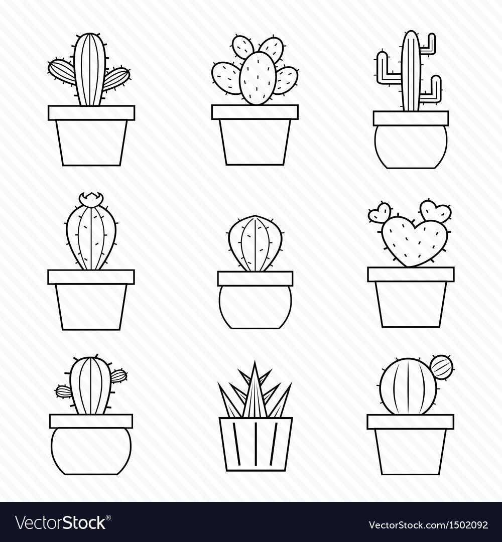 Set Of Cactus Icons On White Background Download A Free Preview Or High Quality Adobe