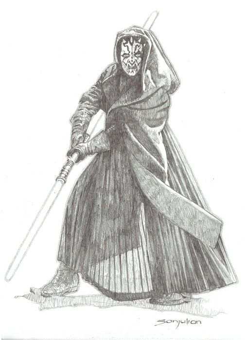 Sanjulian Original Pencil Drawing Star Wars Darth Maul W B Darth Maul