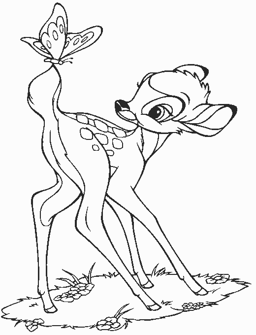 Kids N Fun Coloring Page Bambi Bambi With A Butterfly Butterfly Coloring Page Cartoon Coloring Pages Deer Coloring Pages