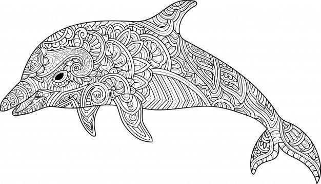 Hand Drawn Zentangle Dolphin How To Draw Hands Zentangle Marine Art