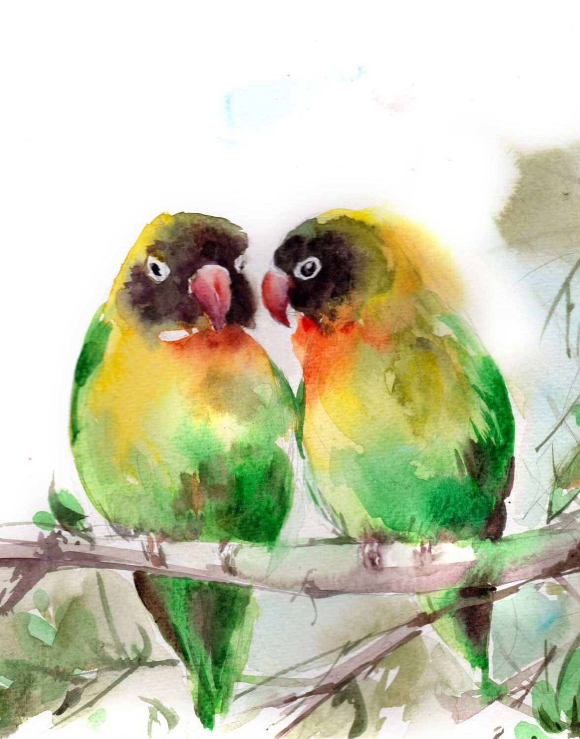 Lovebirds Watercolor Painting Art Print Bird Painting Watercolour Art Couple Painting