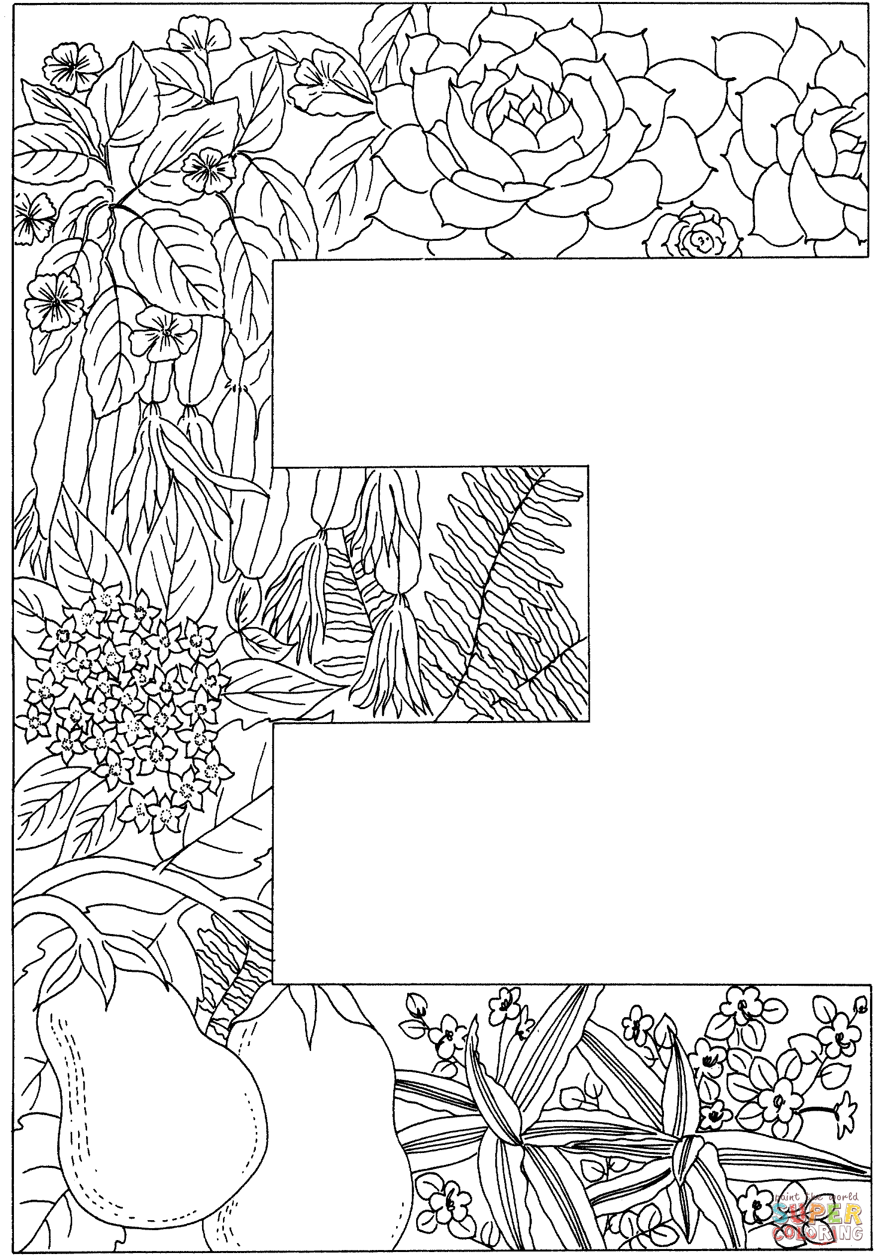 Letter E With Plants Coloring Page Free Printable Coloring Pages Alphabet Coloring Pa