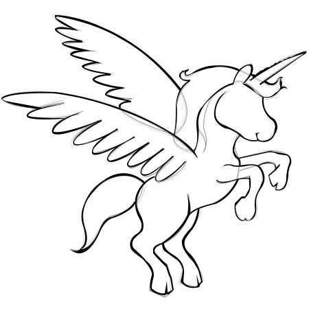 Draw Cartoon Unicorn With Wings Step4 Unicorn Drawing Unicorn Painting Unicorn Wings