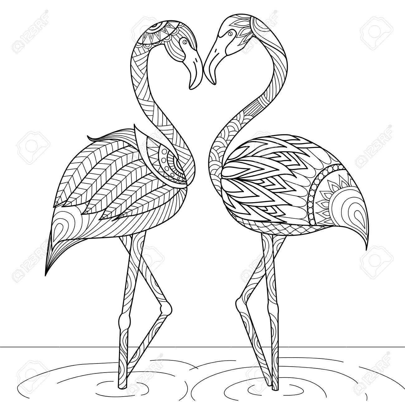 Hand Drawn Flamingo Couple Style For Coloring Book Invitation Animal Coloring Pages Flamingo Coloring Page Bird Coloring Pages