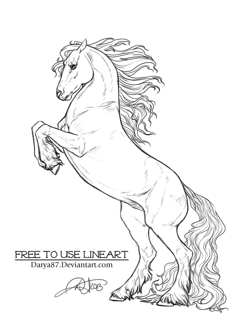 Free To Use Lineart Rearing Frisian By Darya87 On Deviantart Horse Coloring Pages Horse Coloring Horse Rearing
