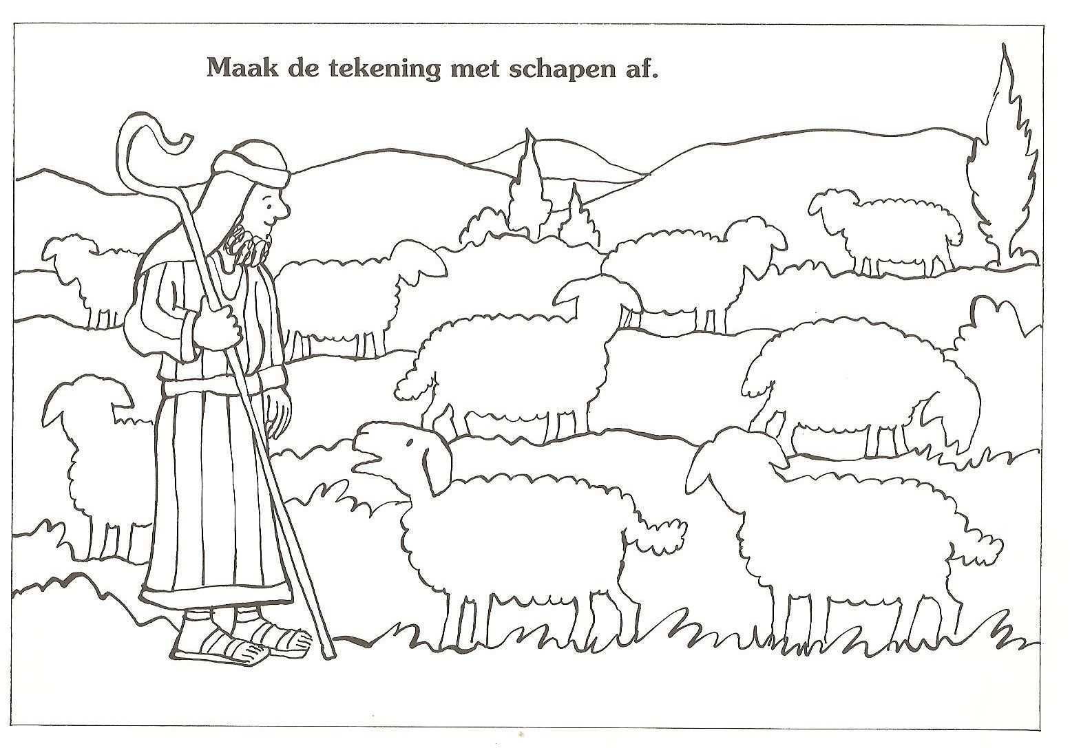 Goede Herder Tekening Gelijkenis Psalm 23 Thema Schapen