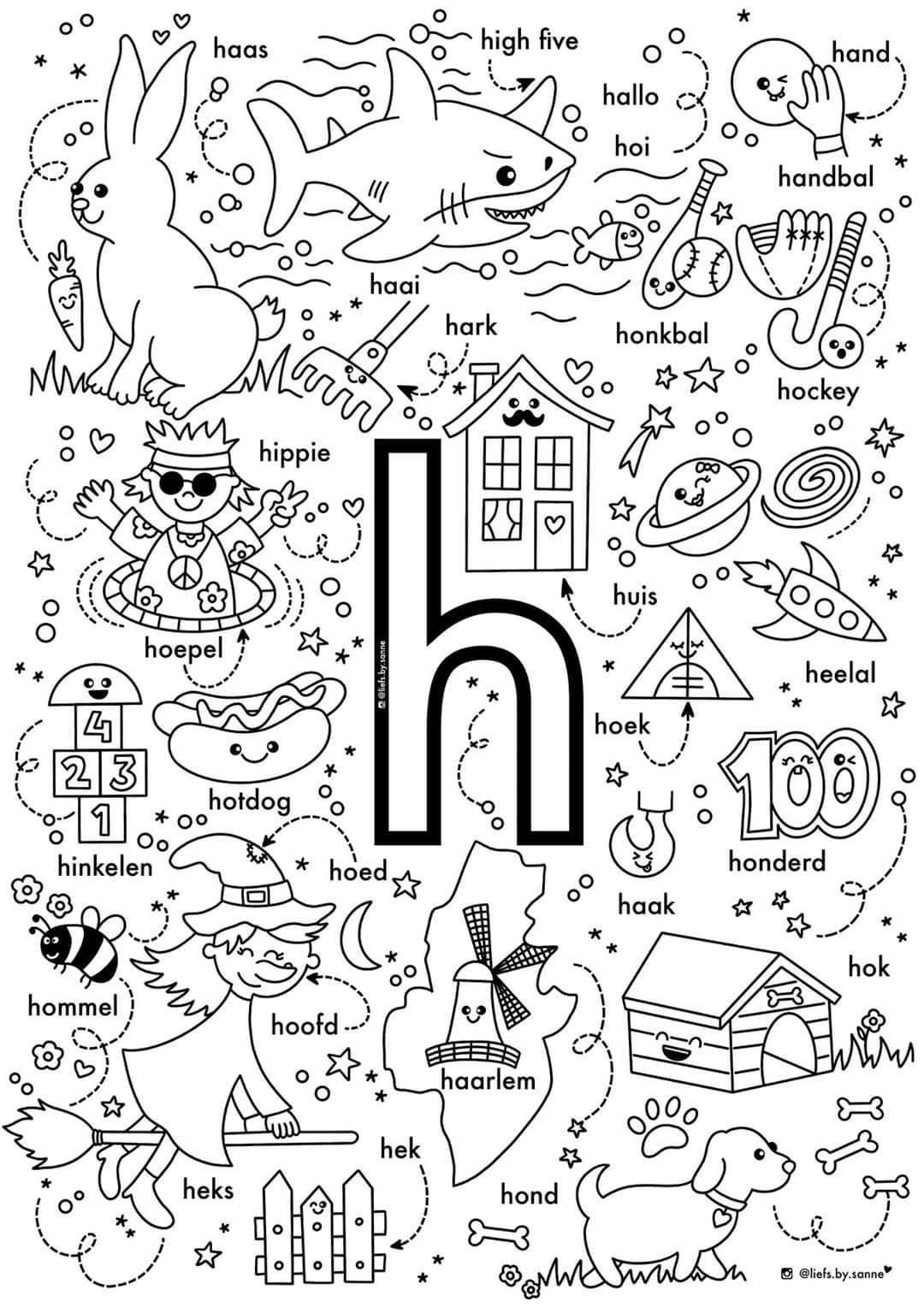 H Woorden Kleurplaat In 2020 Letterherkenning Spelletjes Letterherkenning Alfabet Kle