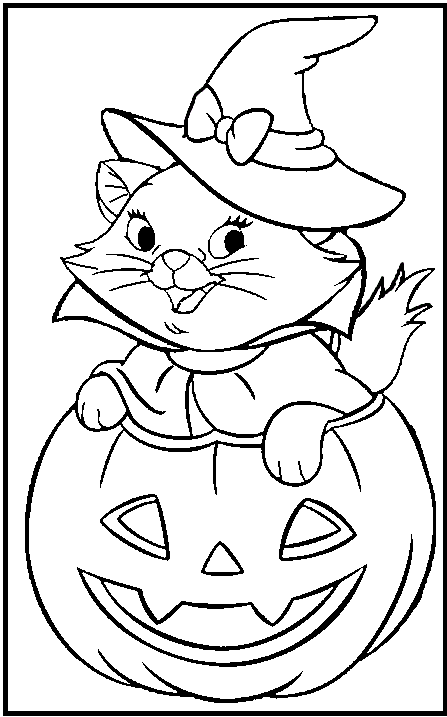 The Cute Cats In The Pumpkin Coloring Pages For Kids Dim Printable Halloween Coloring
