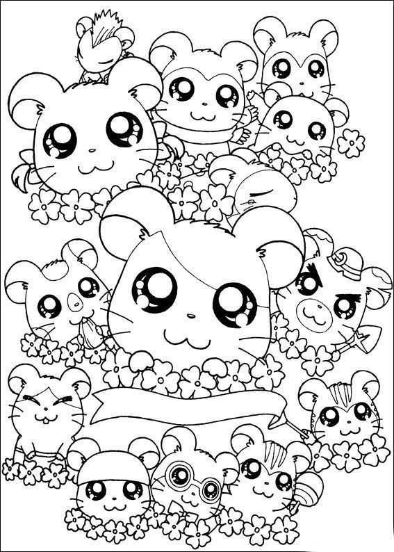 Hamtaro And The Hamhams Cute Coloring Pages Coloring Pages For Girls Disney Coloring Pages In 2021 Unicorn Coloring Pages Chibi Coloring Pages Animal Coloring Pages