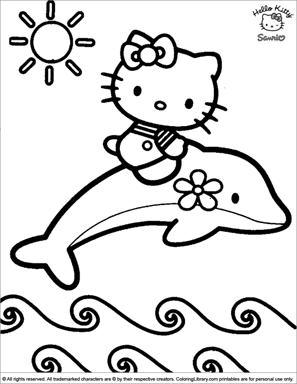 Hello Kitty Coloring Sheet Hello Kitty Is Riding A Dolphin Hello Kitty Colouring Page