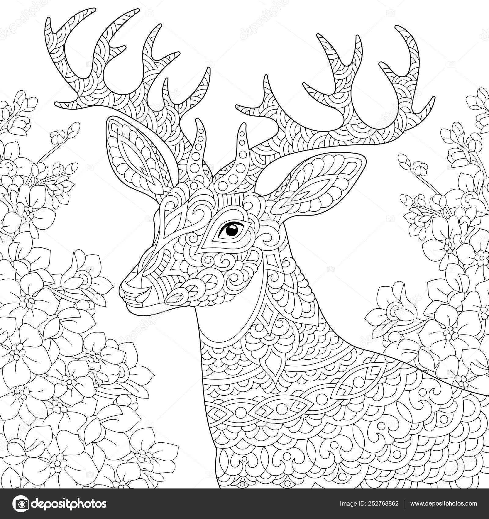 Downloaden Zentangle Herten Rendieren Kleurplaat Stockillustratie Christmas Coloring