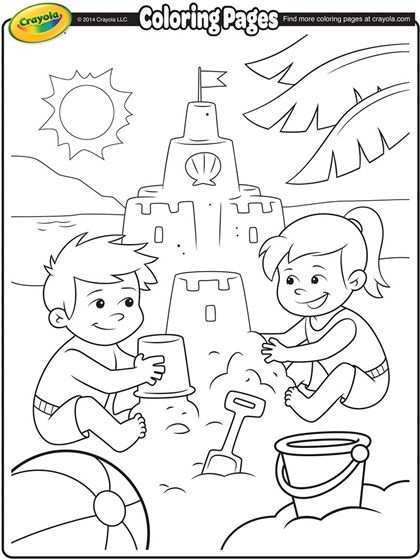 Building Sand Castle Coloring Page Kleurplaten Zomer Kleurplaten Thema