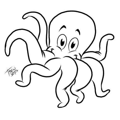 Octopus Illustration Mascotte Inktvis Fun Happy Logo Black White Zwart Wit Copyright