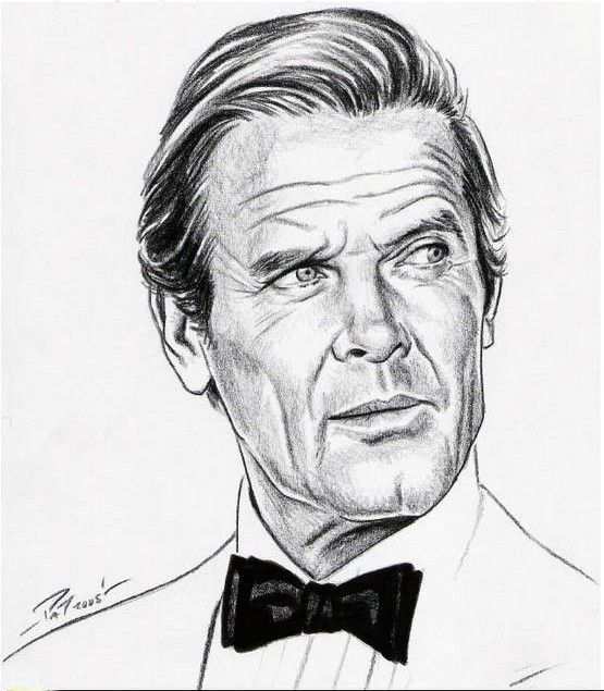 Roger Moore As Bond James Bond Portret Schetsen Portret Karikatuur