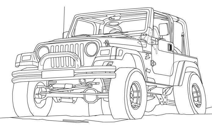 Jeep Wrangler Coloring Book Page Cartoon Drawing Art Kids Jeep Art Jeep Drawing Jeep